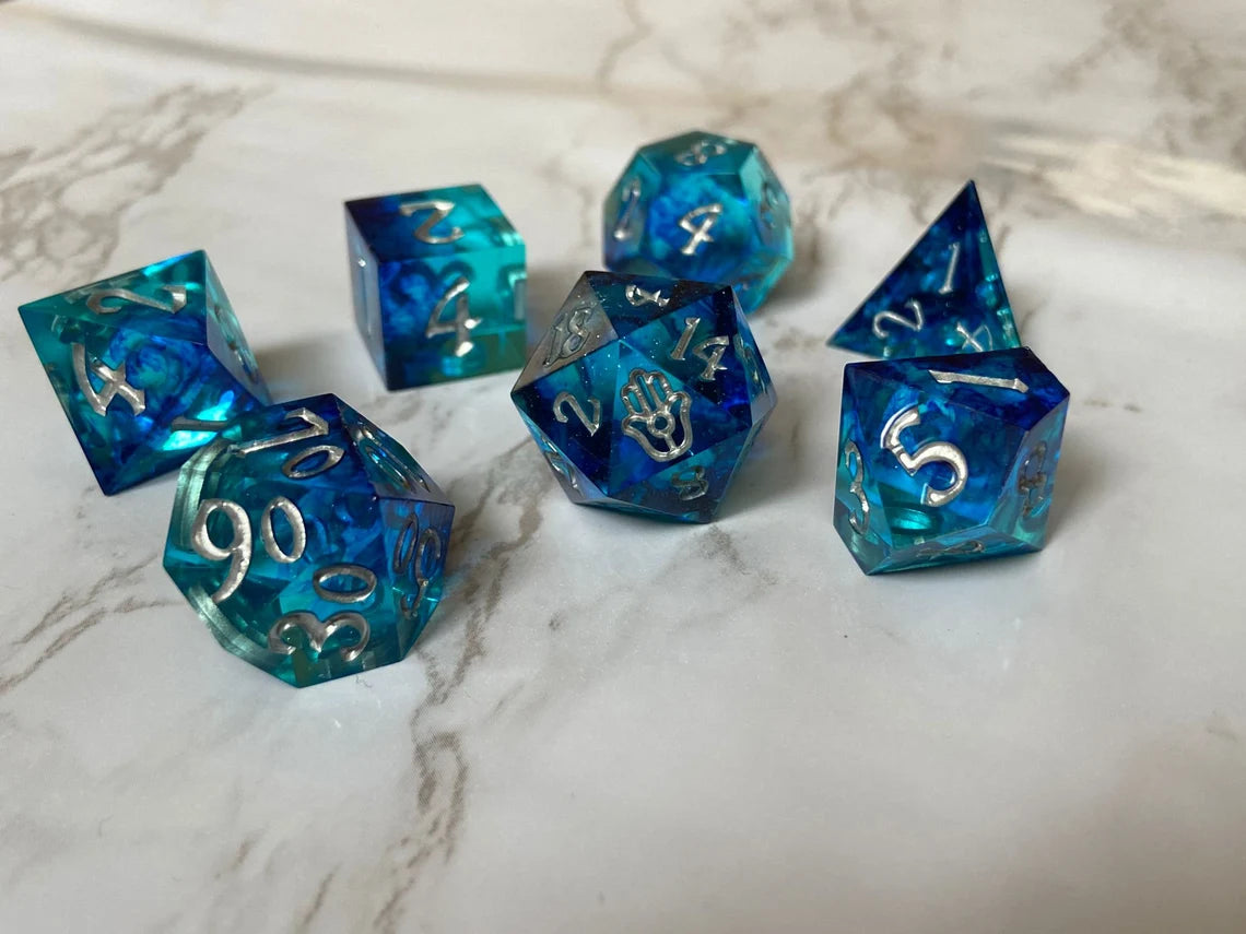 Coldhearted - Ice blue gradient handmade resin deals sharp edge dnd dice set.